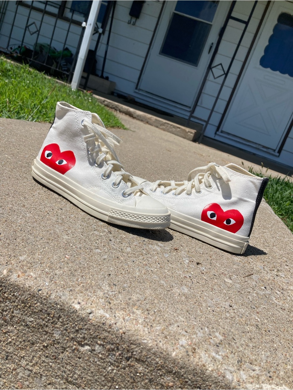 Converse High Top Sneakers White with Red Heart